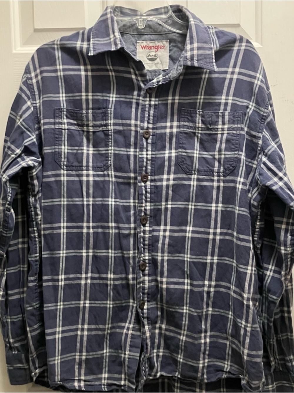 Wrangler Men's Blue Checkered Long Sleeve Button Up Shirt Size Large